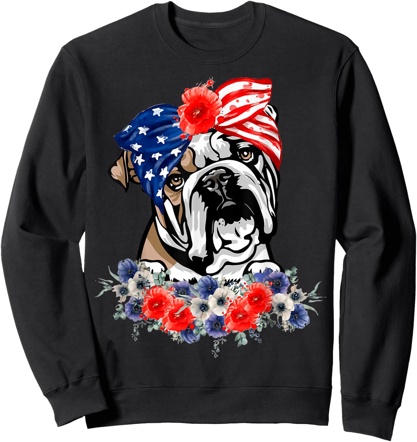 English Bulldog Dog American Flag Patriotic 4th Of July Sweatshirt - Sweatshirt | Black