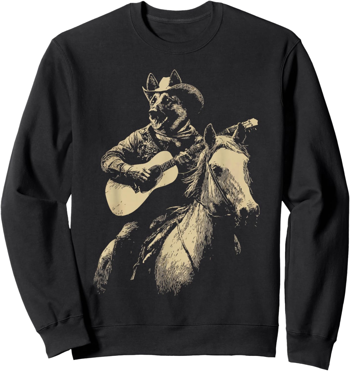 Rustic German Shepherd Cowboy Playing Guitar Western Dog Sweatshirt - Sweatshirt | Black