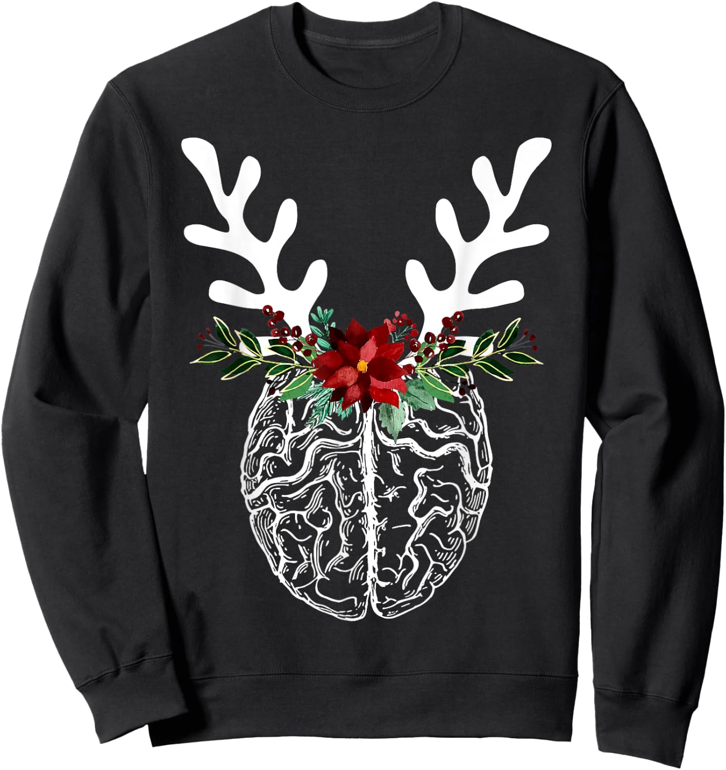 Anatomy Brain Floral Reindeer Christmas Neurology Nurse Sweatshirt - Sweatshirt | Black