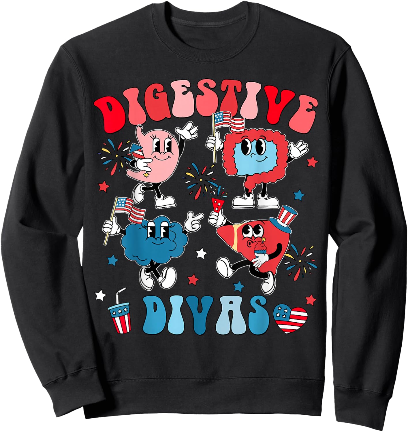 Digestive Divas Independence Day Patriotic Gastro Crew Sweatshirt - Sweatshirt | Black