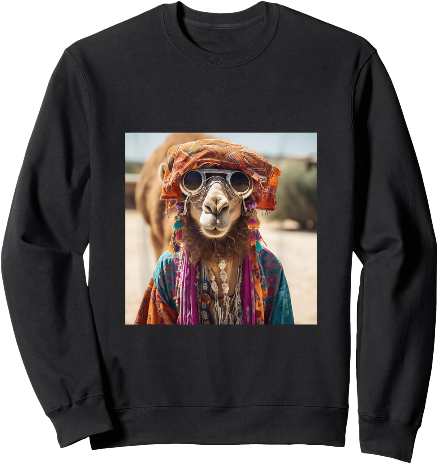 Boho Hippie Sunglasses Camel Sweatshirt - Sweatshirt | Black