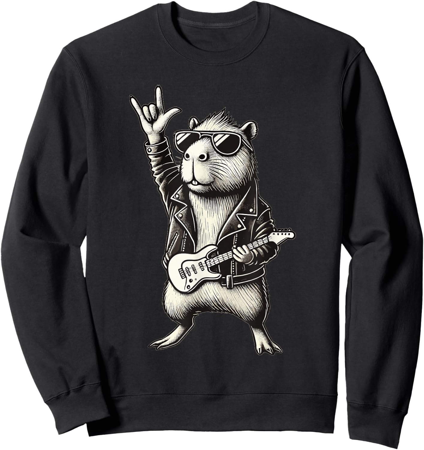 Rock and Heavy Metal Music, Capybara Rocker and Hand Guitar Rock Sweatshirt - Sweatshirt | Black