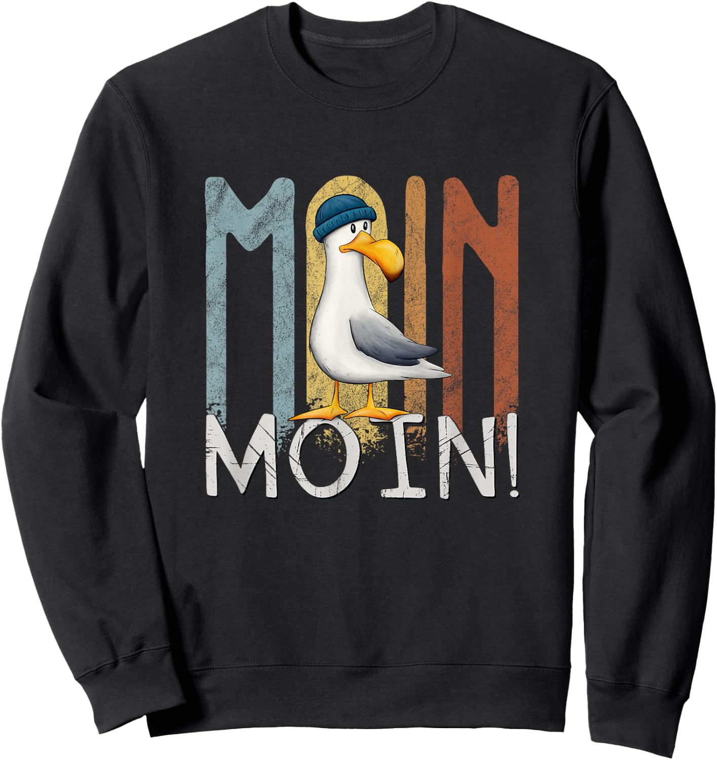 Skizzenmonster Maritime Meer Kunst Coole Möwe mit Mütze Nordsee Ostsee Moin für Nordlichter, -Erwachsene, Kurzarm, Schwarz, S Sweatshirt - Sweatshirt | Black