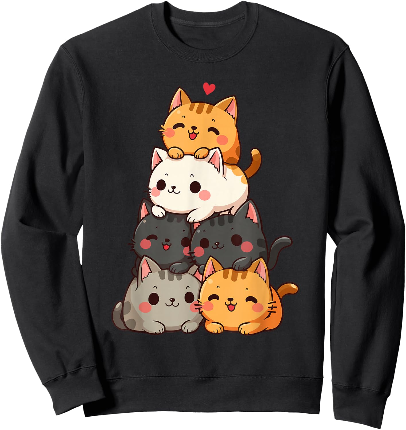 Cute Cats and Kittens, Cat Lovers, Kids Anime Kawaii Cat Sweatshirt - Sweatshirt | Black