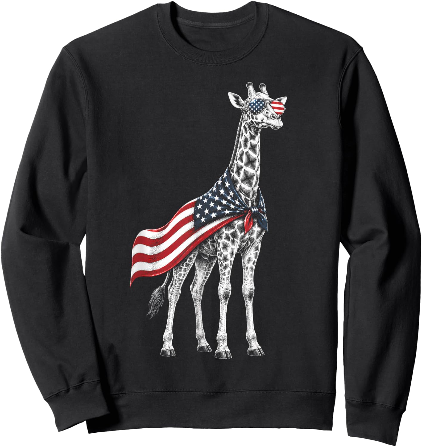Giraffe 4th of July US American Flag Patriotic Safari Animal Sweatshirt - Sweatshirt | Black