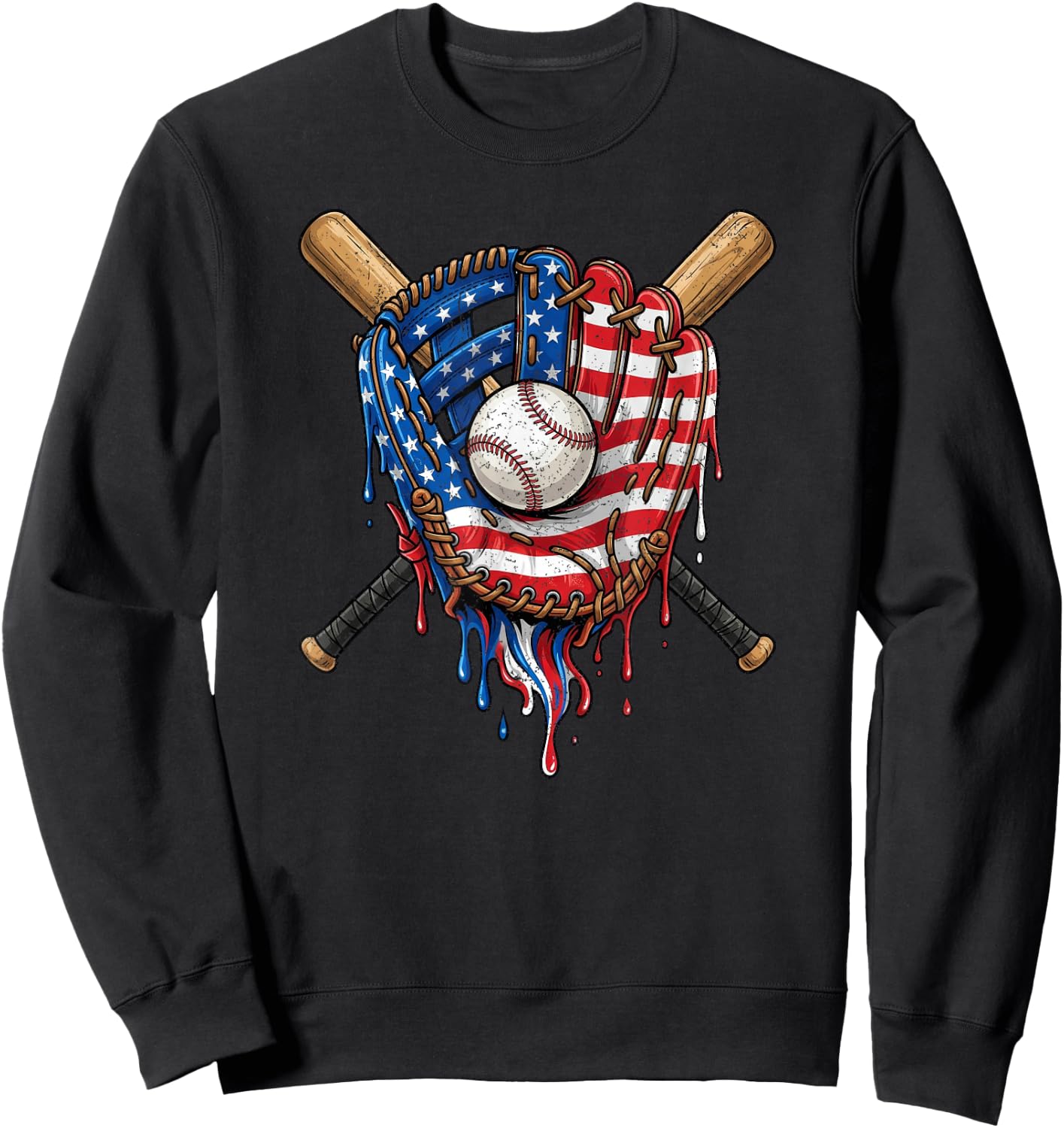 American Flag Baseball Glove Drip Sweatshirt - Sweatshirt | Black