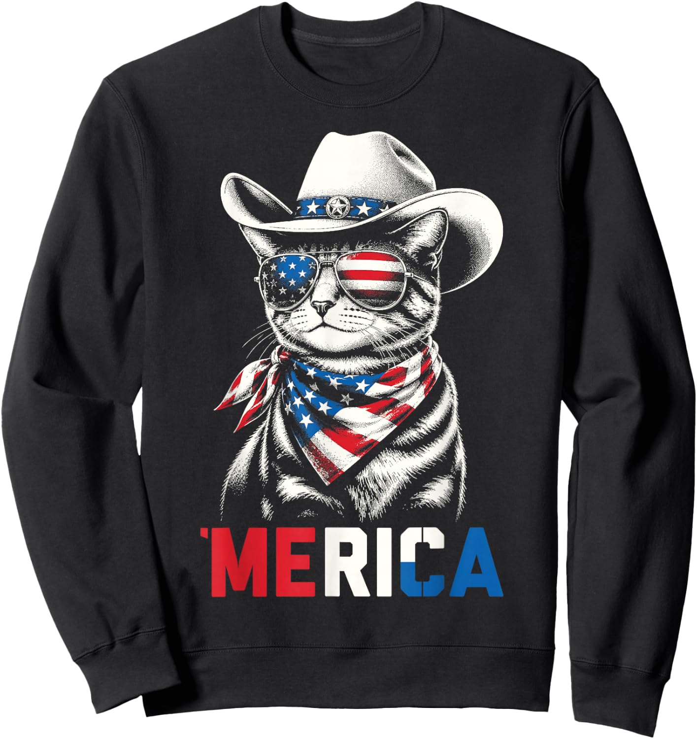 Funny USA 'Merica Cat 4th of July Patriotic Men Women Kids Sweatshirt - Sweatshirt | Black