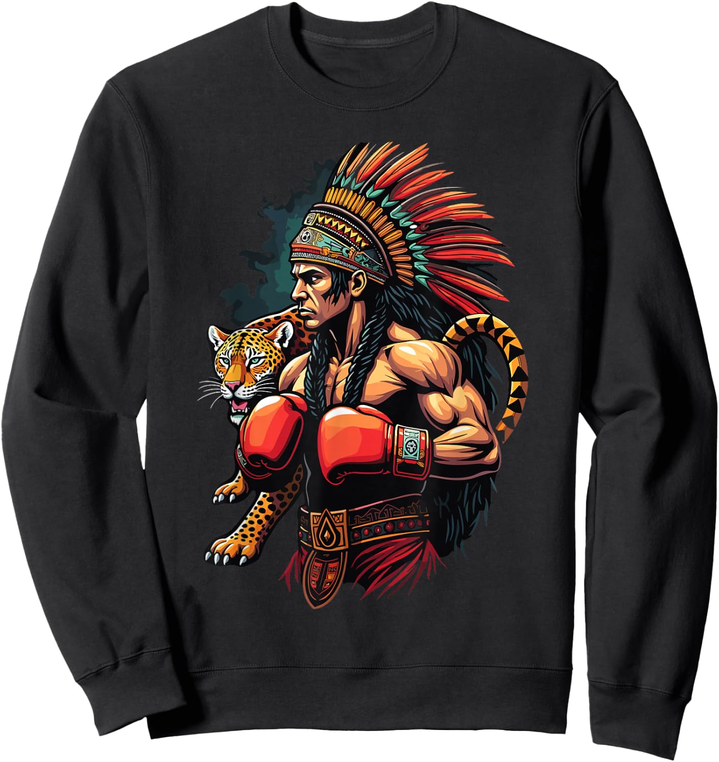 Mexican Boxing Inca Warrior with Jaguar Spirit Sweatshirt - Sweatshirt | Black