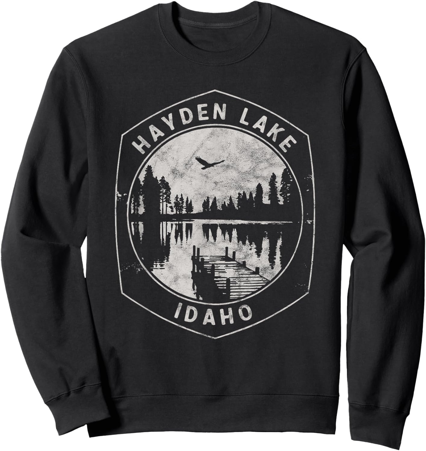 Vintage Hayden Lake Idaho Outdoors Vacation Sweatshirt - Sweatshirt | Black