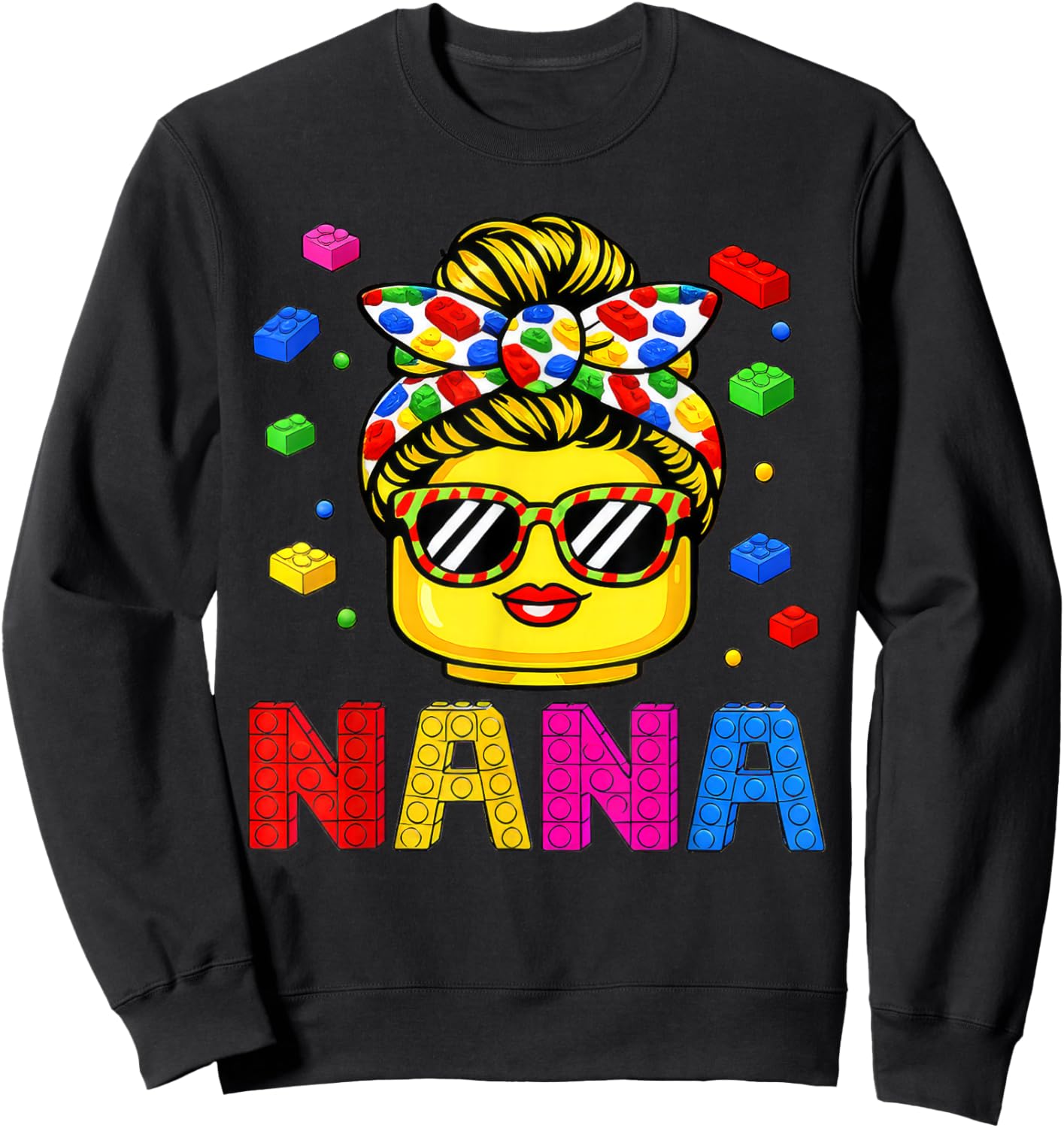 Family Nana Master Builder Building Bricks Blocks MothersDay Sweatshirt - Sweatshirt | Black