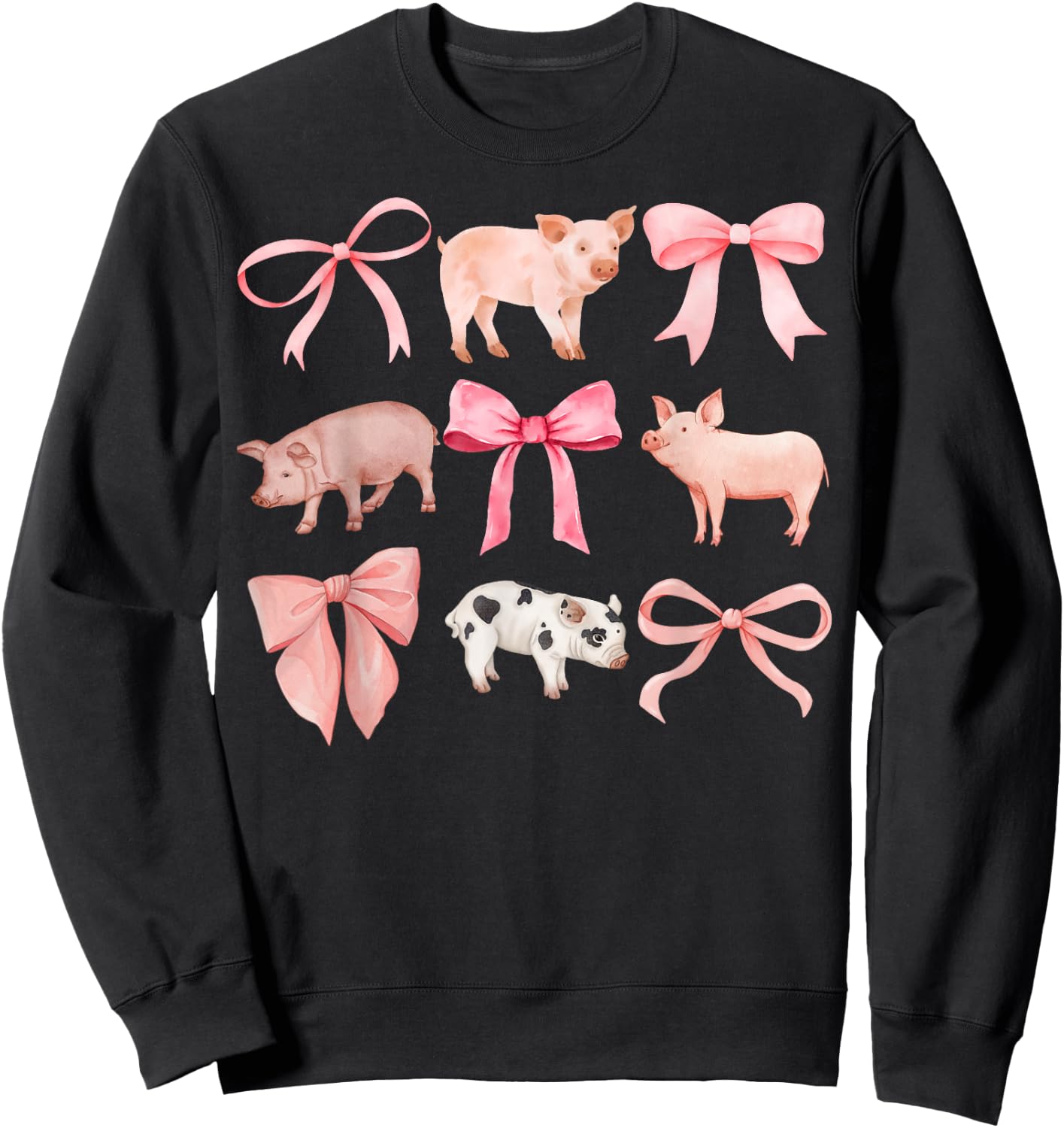 Coquette Pigs, Pigs and Bows, Watercolor, Yorkshires Sweatshirt - Sweatshirt | Black