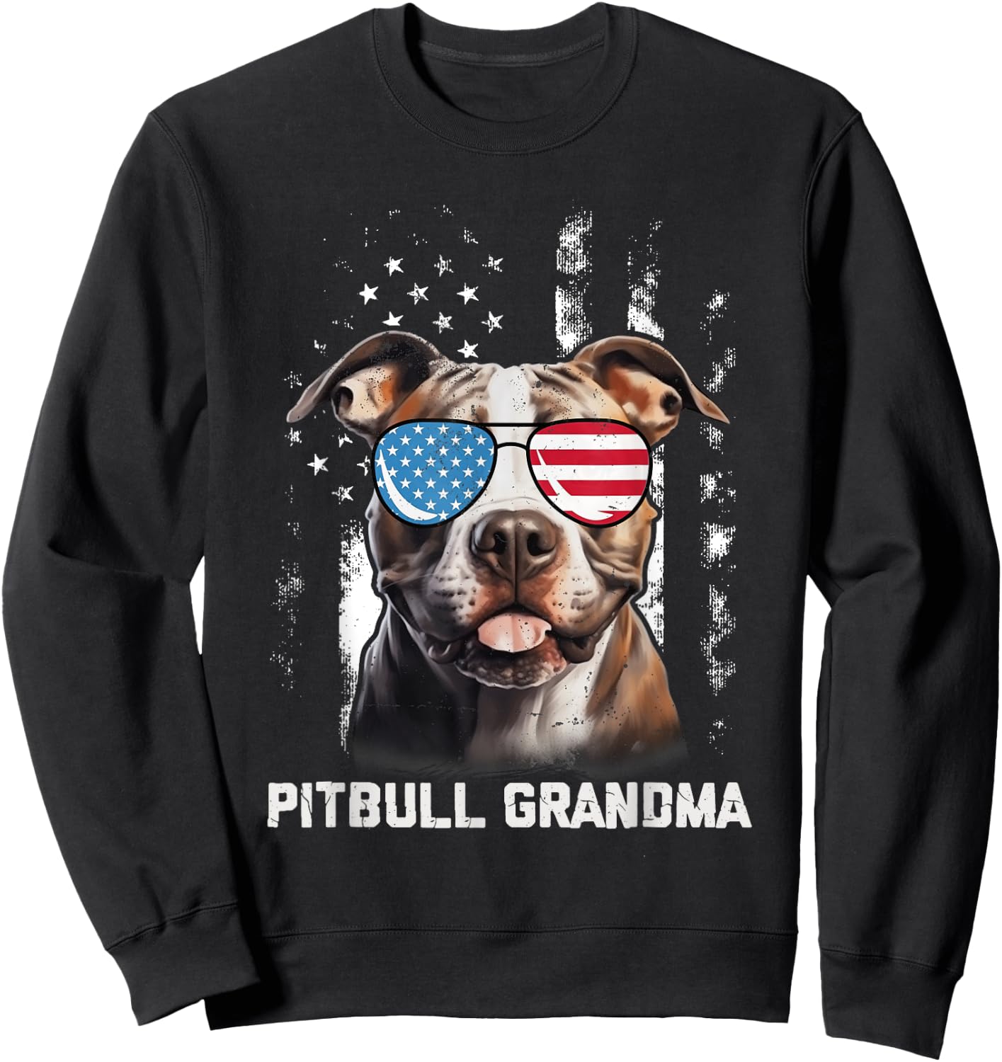Pitbull Grandma American Flag Sunglasses 4th Of July Dog Kids Men Sweatshirt - Sweatshirt | Black