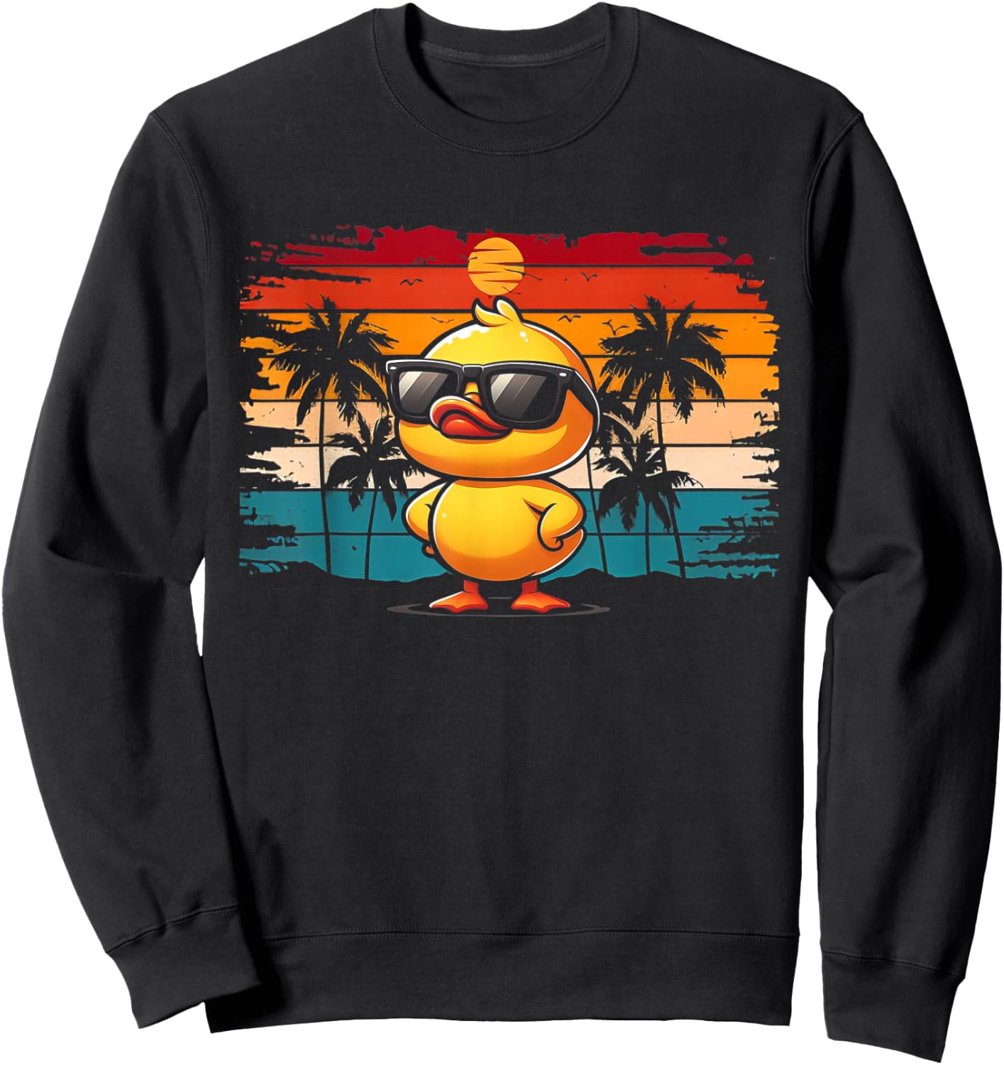 Funny Duck Shirt Cool Retro Yellow Duck in Sunglasses Sweatshirt - Sweatshirt | Black