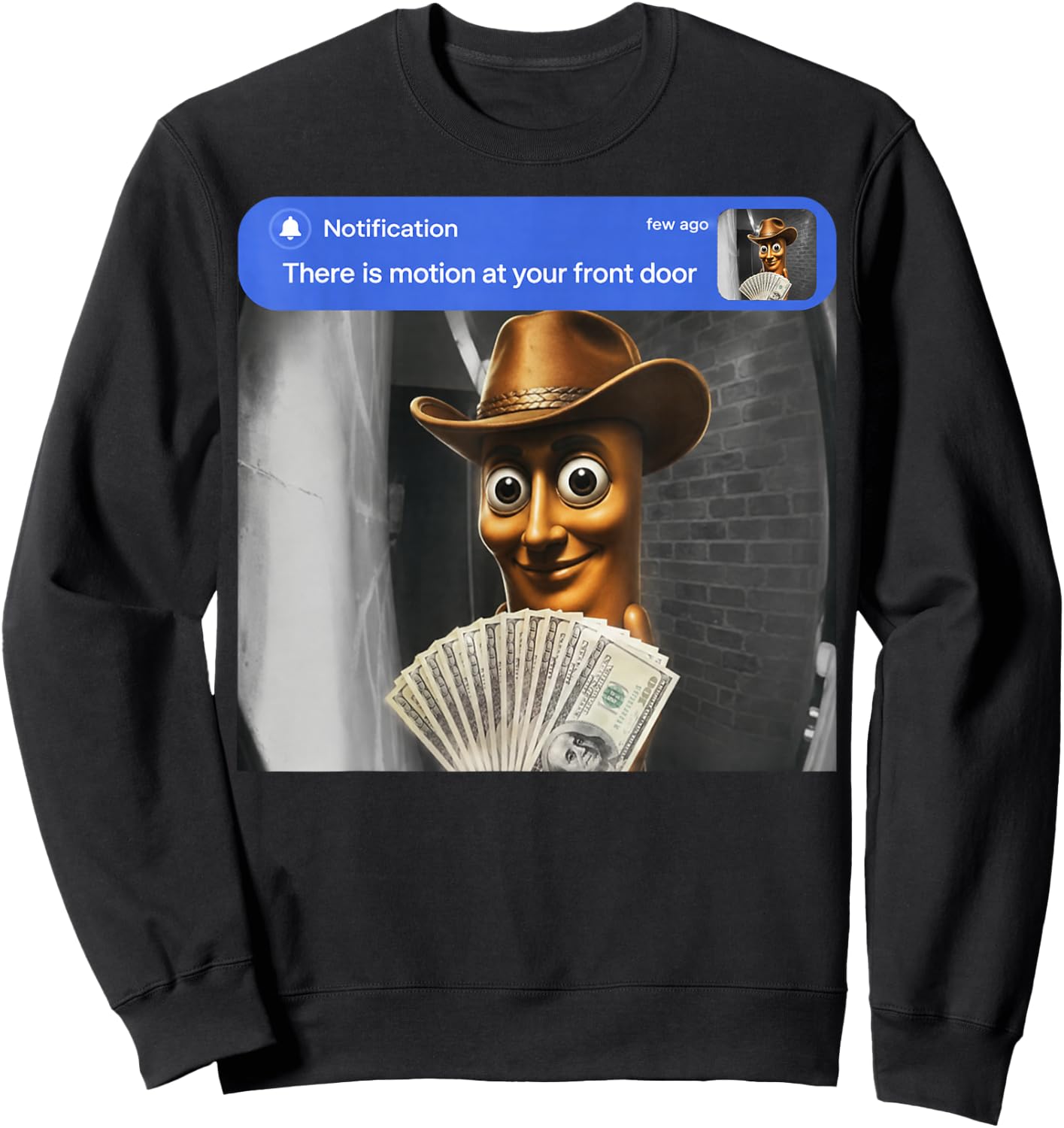 Tung Sahur Cowboy Motion at Your Front Door Meme Brainrot Sweatshirt - Sweatshirt | Black