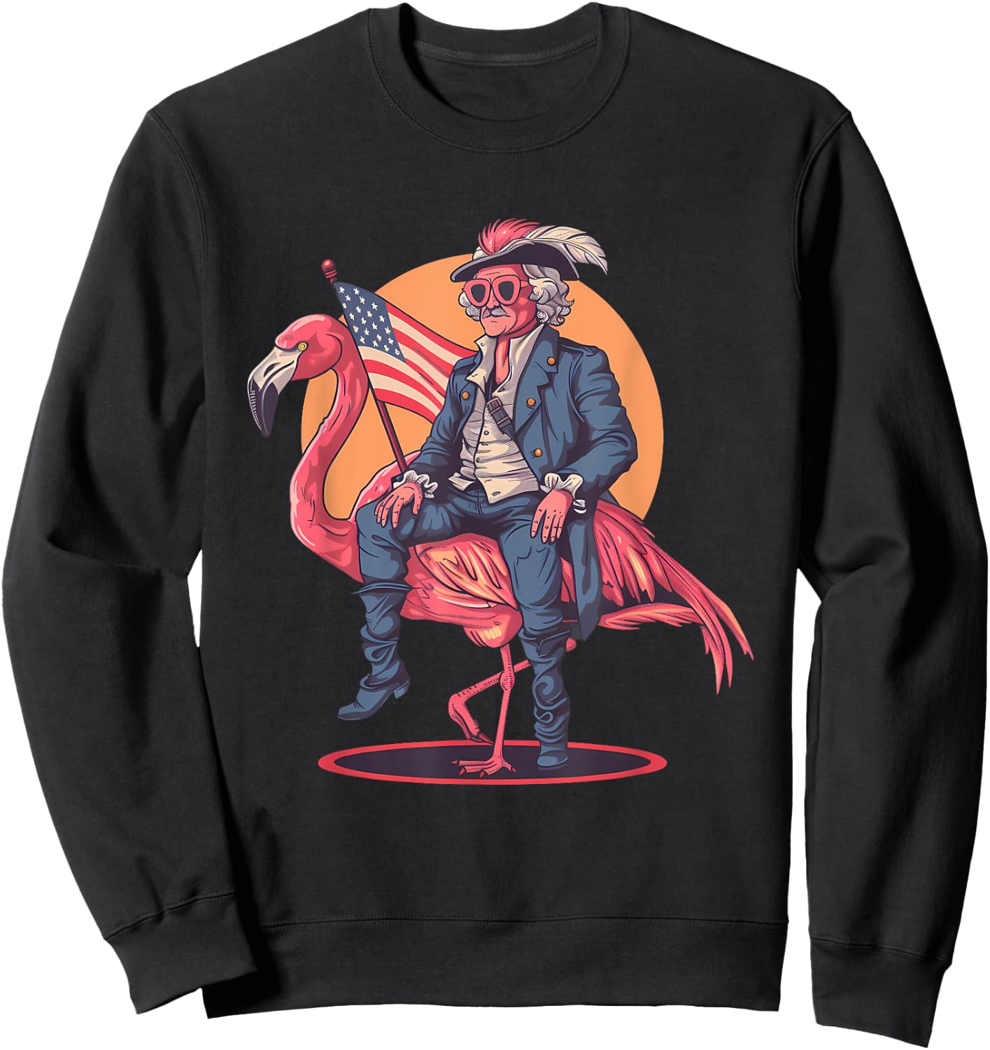 Fourth Of July 4th Of July Flamingo George Washington USA Women Kids Men Sweatshirt - Sweatshirt | Black