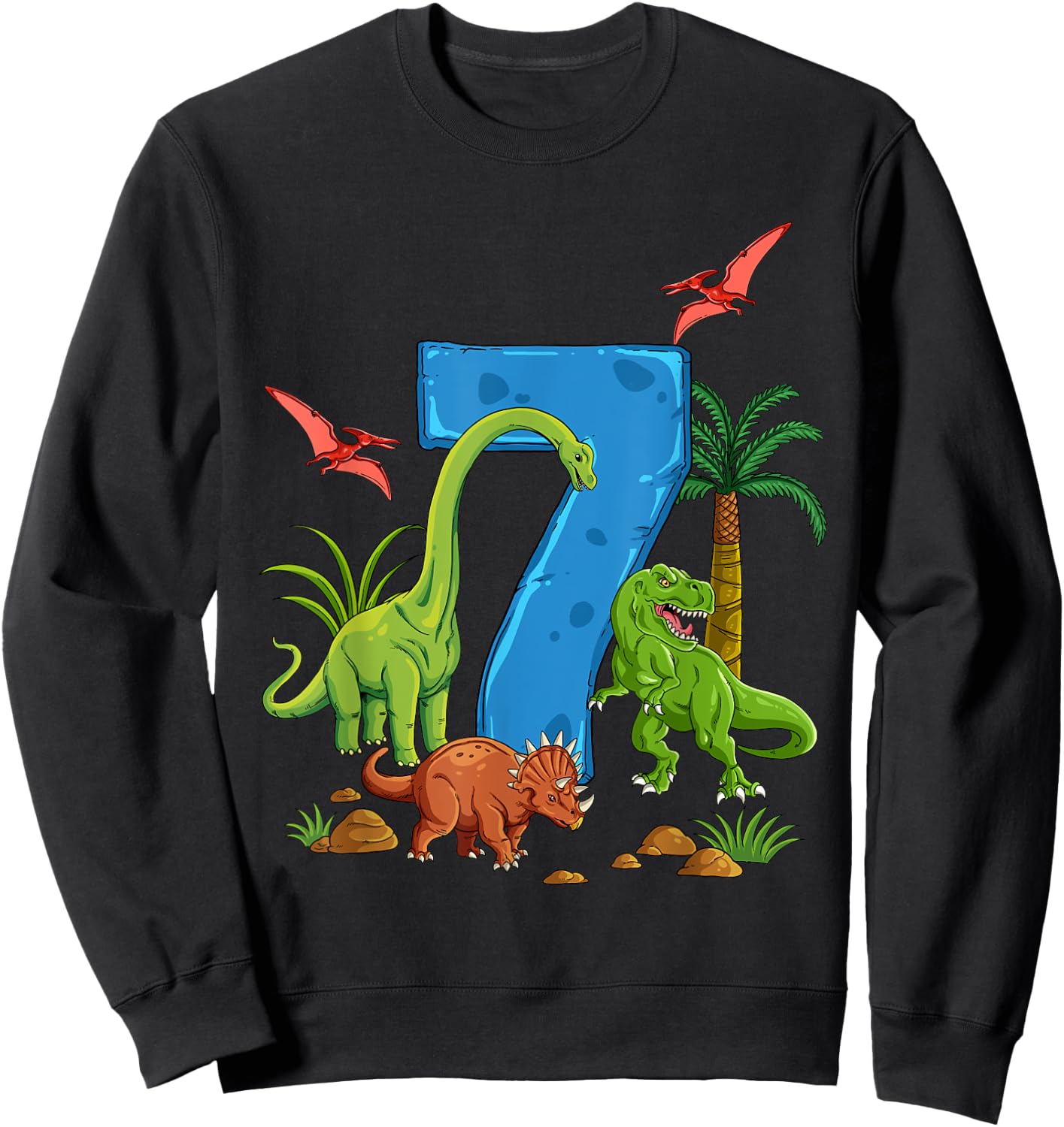 Dinosaurier Geburtstag 7 Jahre , black Sweatshirt - Sweatshirt | Black