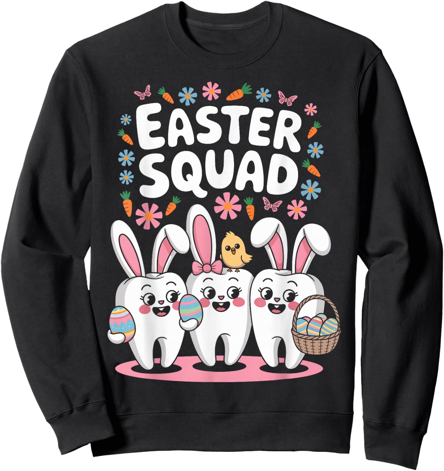 Easter Dental Squad Cute Bunny Teeth Dentist Oral Hygienist Sweatshirt - Sweatshirt | Black