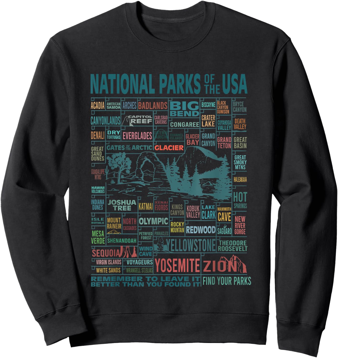 National Park Name Adventure Awaits Camping Hiking Camper Sweatshirt - Sweatshirt | Black