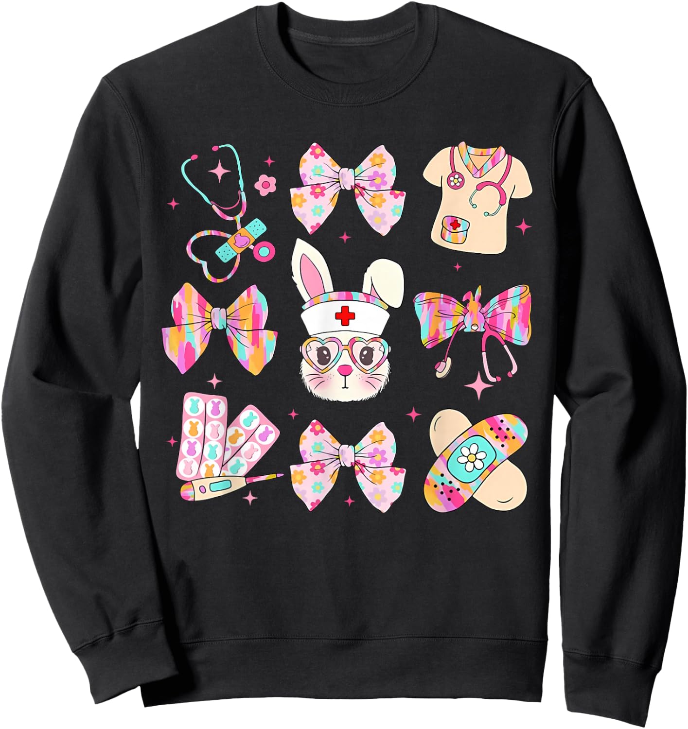 Easter Nurse Coquette Bow Happy Easter Bunny School Women Sweatshirt - Sweatshirt | Black