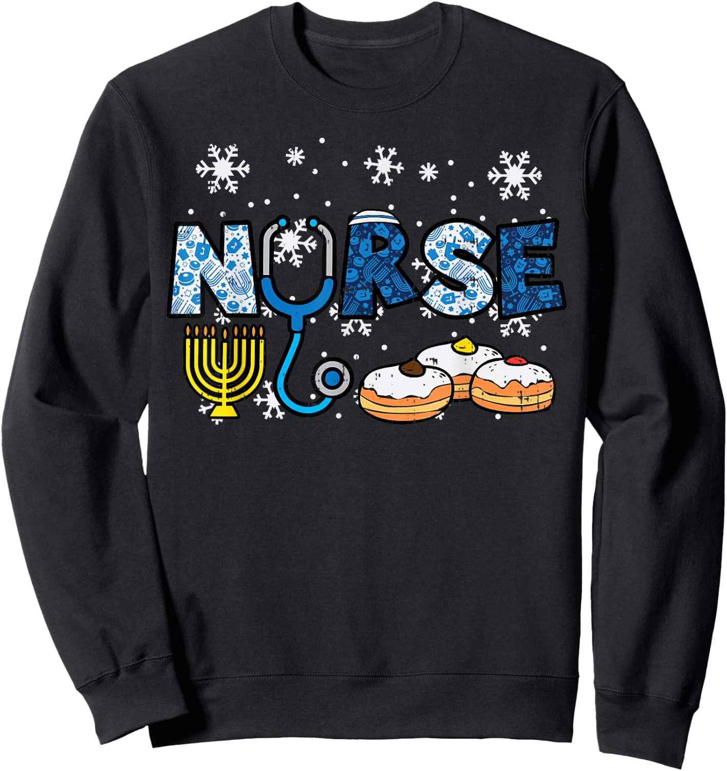 Hanukkah Nurse Chanukah Nursing Scrub Top Jewish RN Women Sweatshirt - Sweatshirt | Black