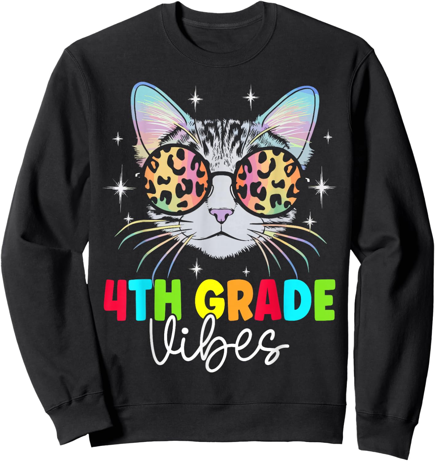 Fourth 4th Grade Vibes Back to School Cat Lover Leopard Sweatshirt - Sweatshirt | Black