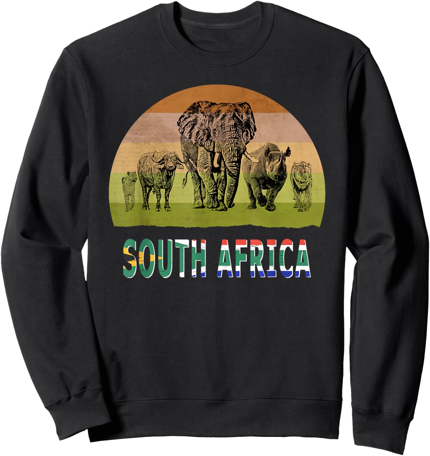 "Big Five" Retro Sunset Design for South Africa Safari Sweatshirt - Sweatshirt | Black