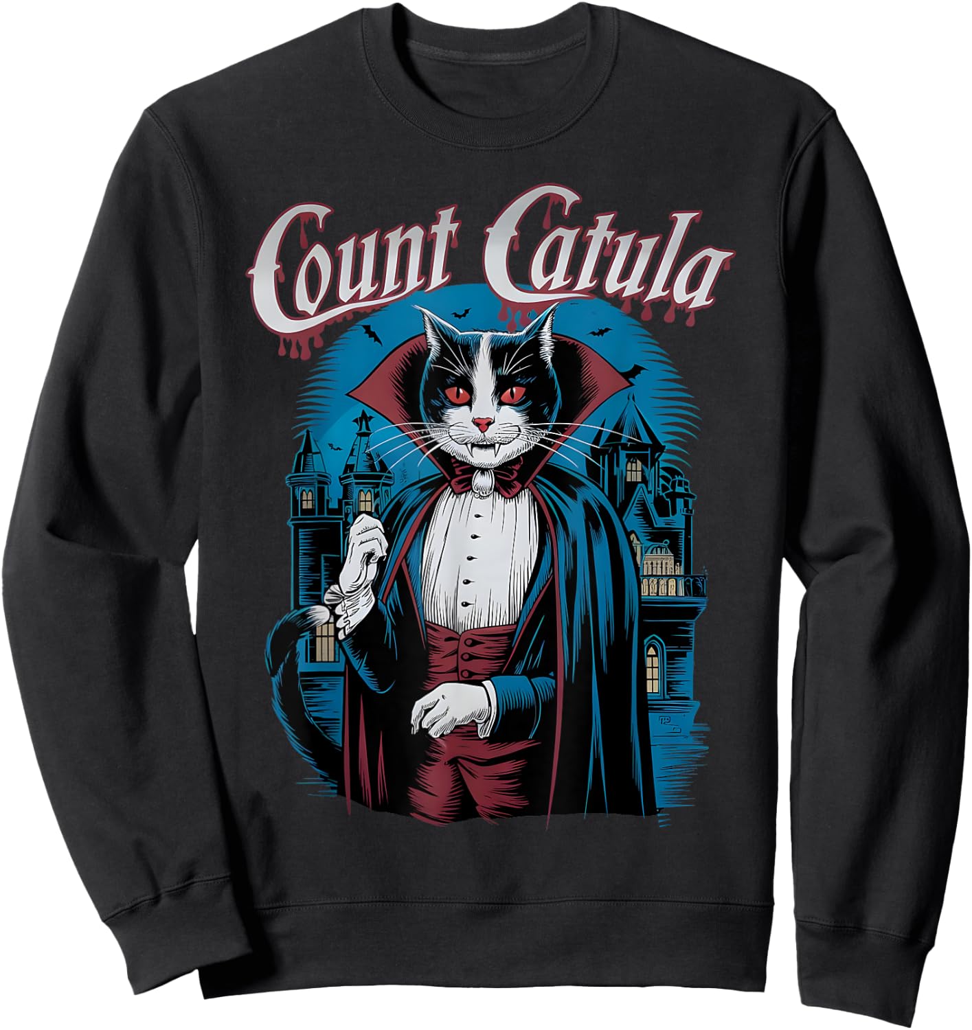 Count Catula Dracula Spooky Horror Vampire Cat Halloween Sweatshirt - Sweatshirt | Black