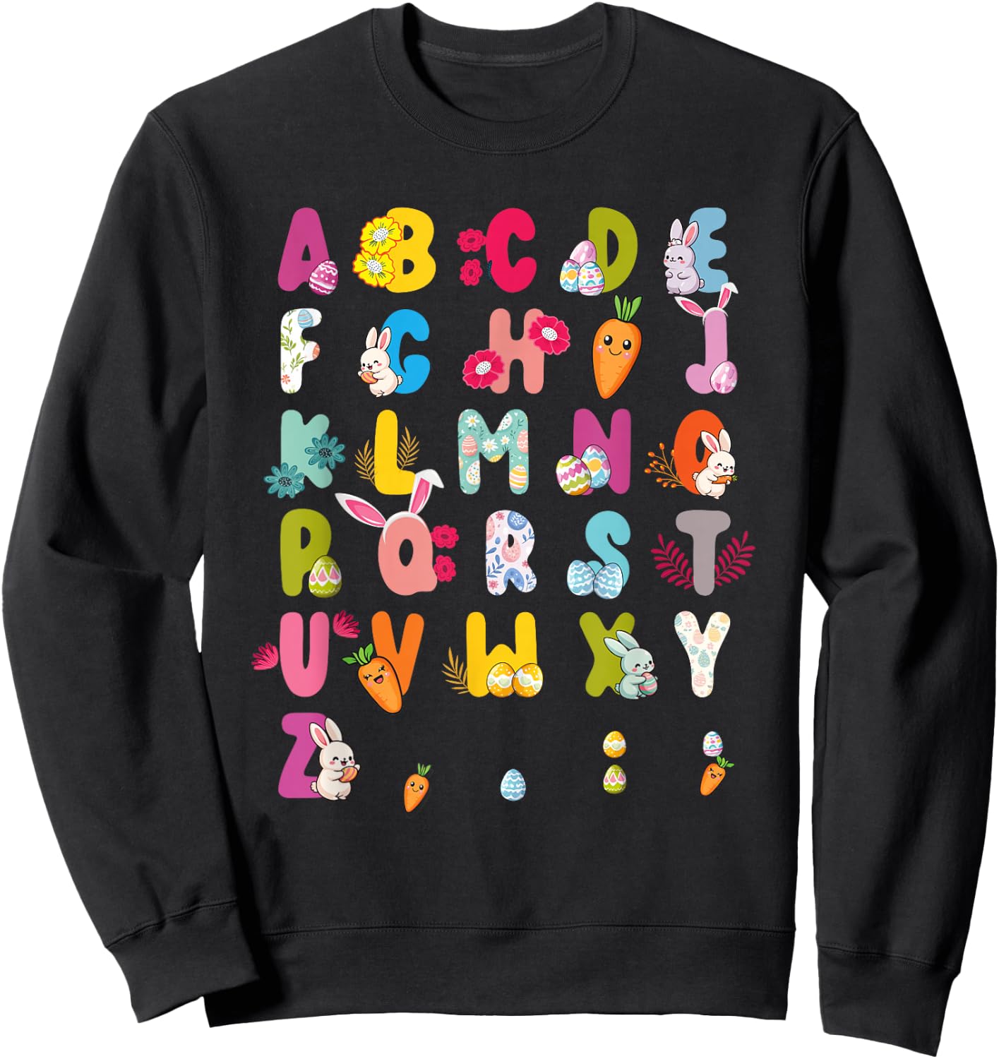 Easter Alphabet Easter Egg Easter Bunny 2025 Kids Sweatshirt - Sweatshirt | Black