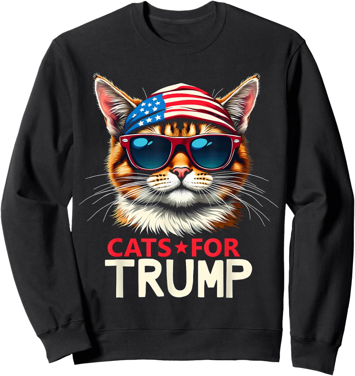 Cats For Trump Funny American Flag Sweatshirt - Sweatshirt | Black