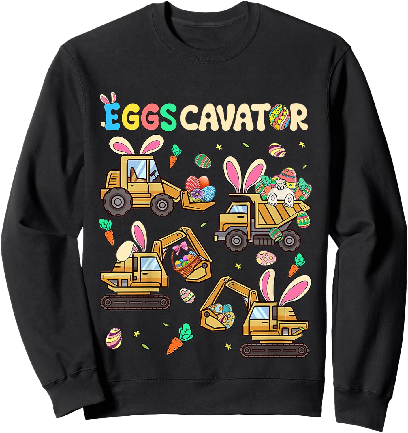 Kids Eggscavator Easter Construction Truck Excavator Toddler Boys Sweatshirt - Sweatshirt | Black