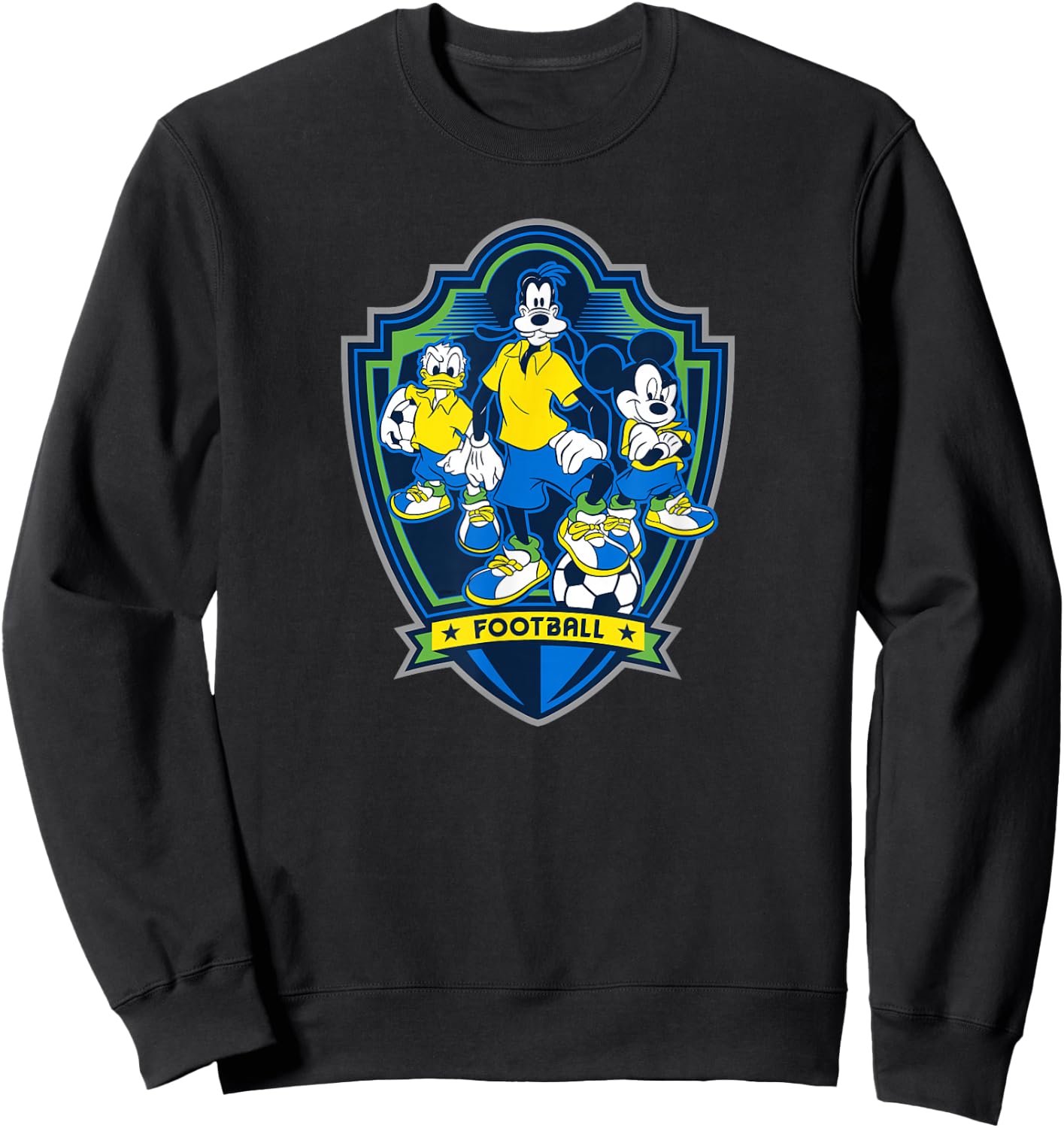 Disney Mickey Mouse Donald and Goofy Sports Football Soccer Sweatshirt - Sweatshirt | Black