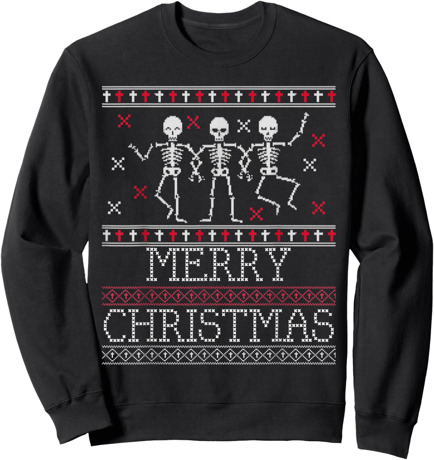 Xmas Ugly Sweater Goth Spooky Dancing Skeleton Christmas Sweatshirt - Sweatshirt | Black