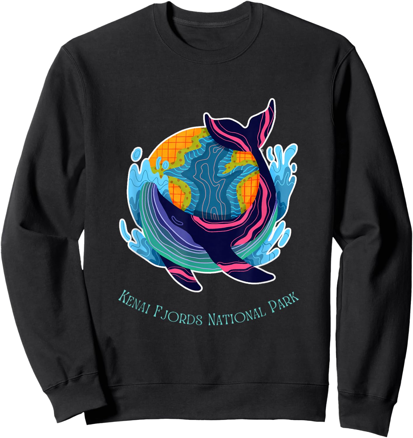 Kenai Fjords National Park Colorful Abstract Indigo Whale Sweatshirt - Sweatshirt | Black