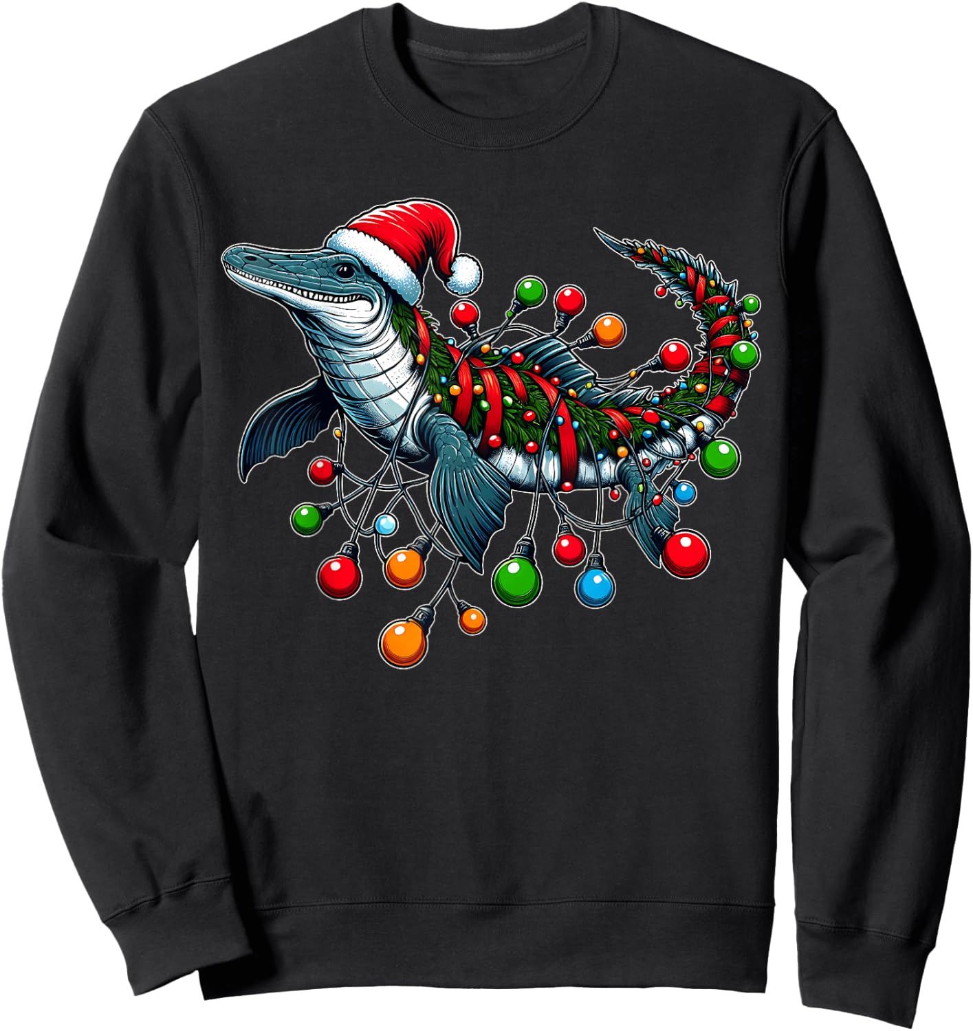 Mosasaurus Dinosaur Christmas Hat Xmas Sweatshirt - Sweatshirt | Black