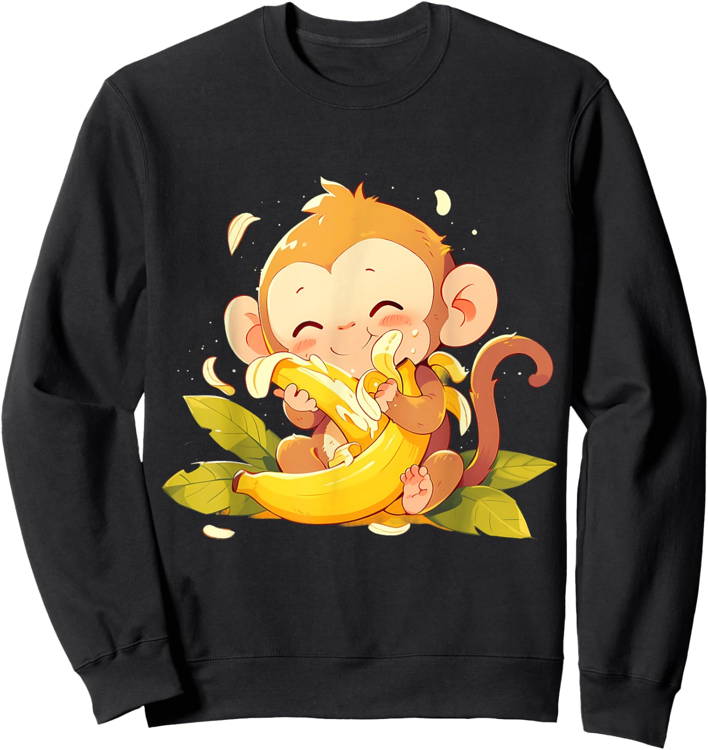 Banana Monkey Colourful Artwork Drawing Cute Monkey Sweatshirt - Sweatshirt | Black