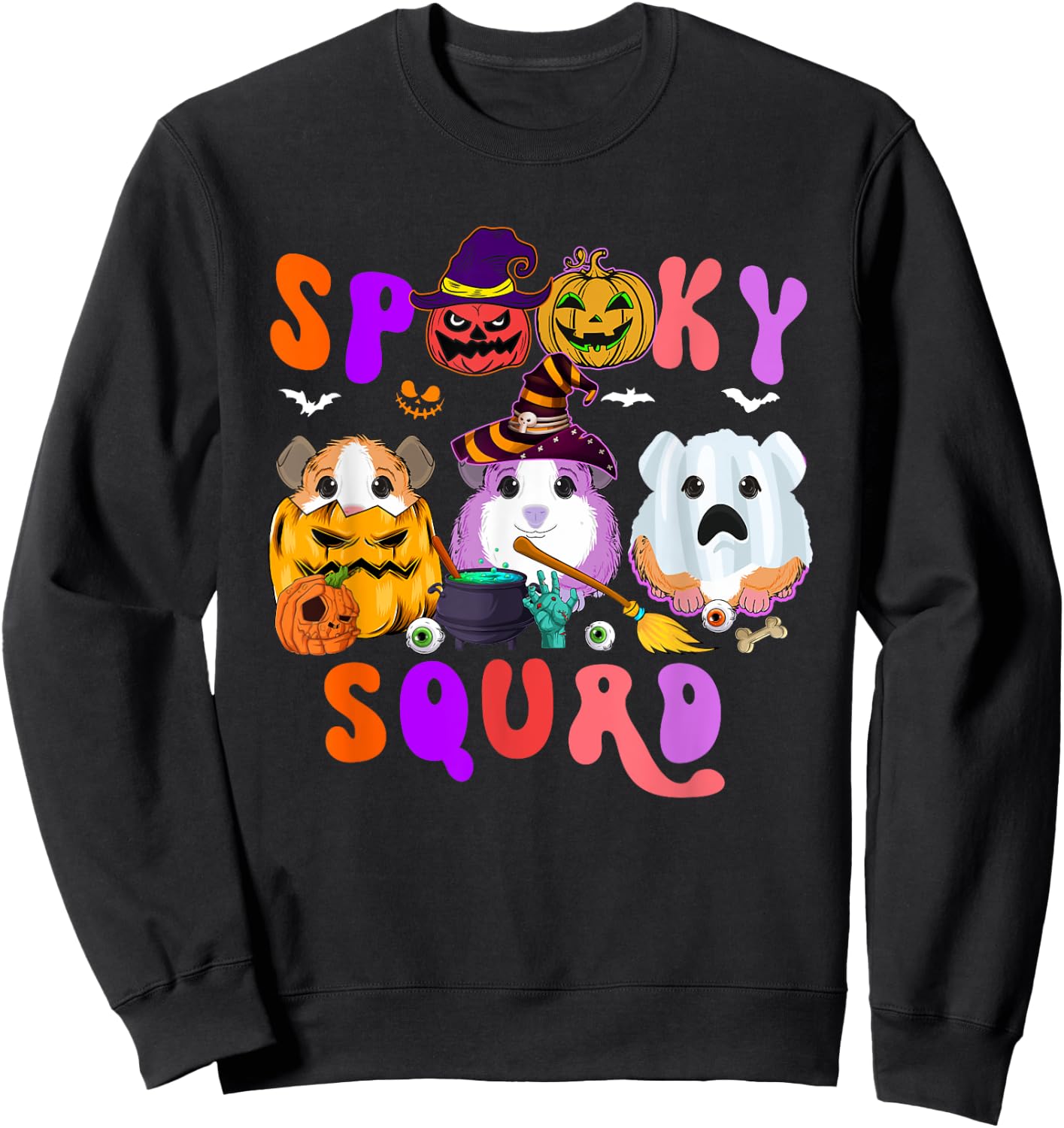 Spooky Squad Three Halloween Guinea Pigs As Witch Boo Sweatshirt - Sweatshirt | Black