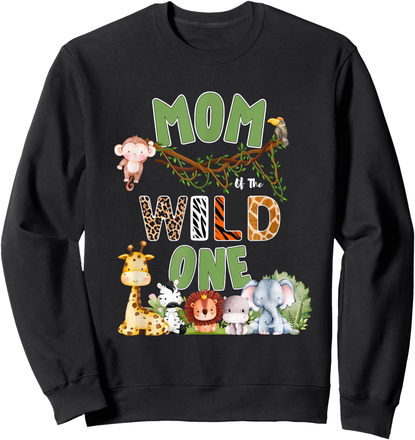 Mom of The Wild One 1st Birthday Safari Family Sweatshirt - Sweatshirt | Black