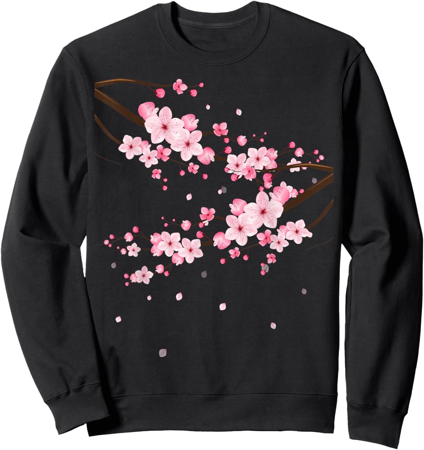 LiveHappy Damen Sakura Kirschblüten Grau Klein -Erwachsene -Kinder Klassisch Geblümt Klassische Passform Kurzarm Rundhals Imported Polyester 100% Baumwolle, Polyester Alle Count 1 Sweatshirt - Sweatshirt | Black