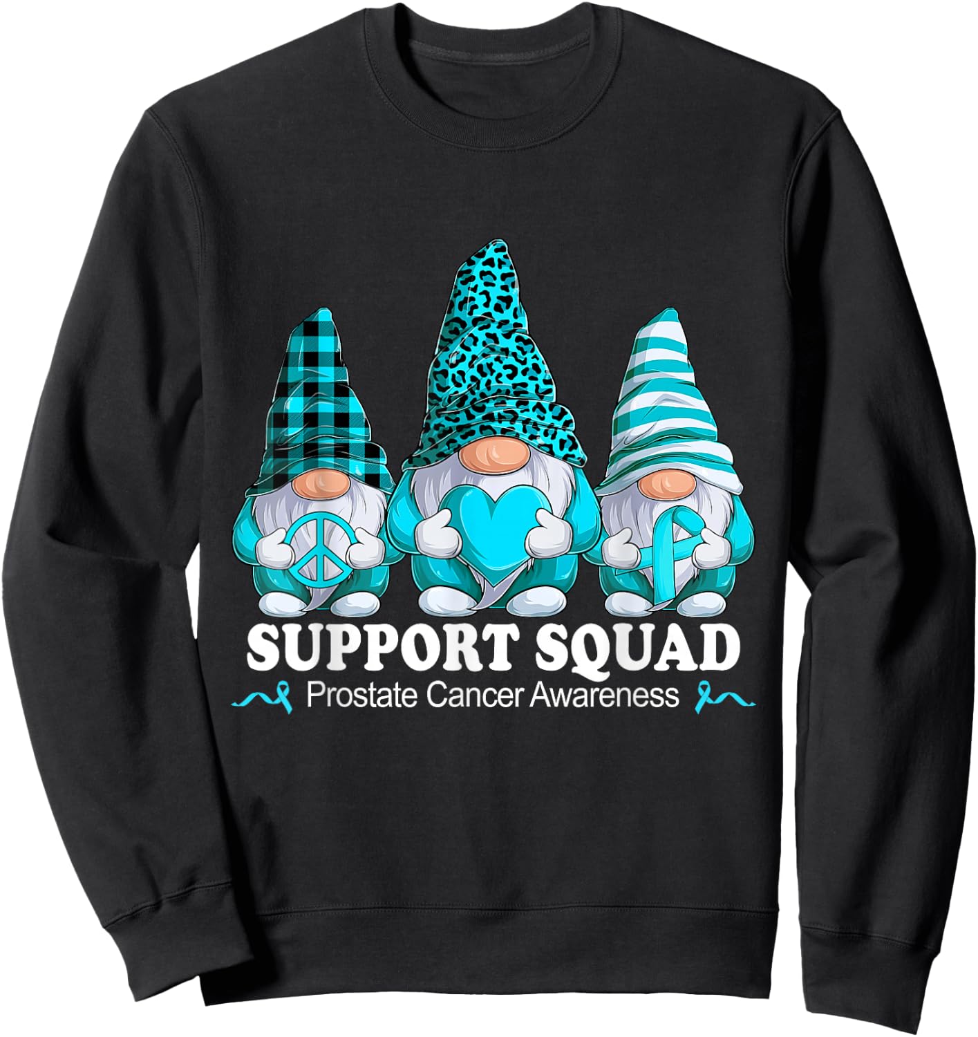 Leopard Buffalo Plaid Gnome Support Squad Prostate Cancer Sweatshirt - Sweatshirt | Black