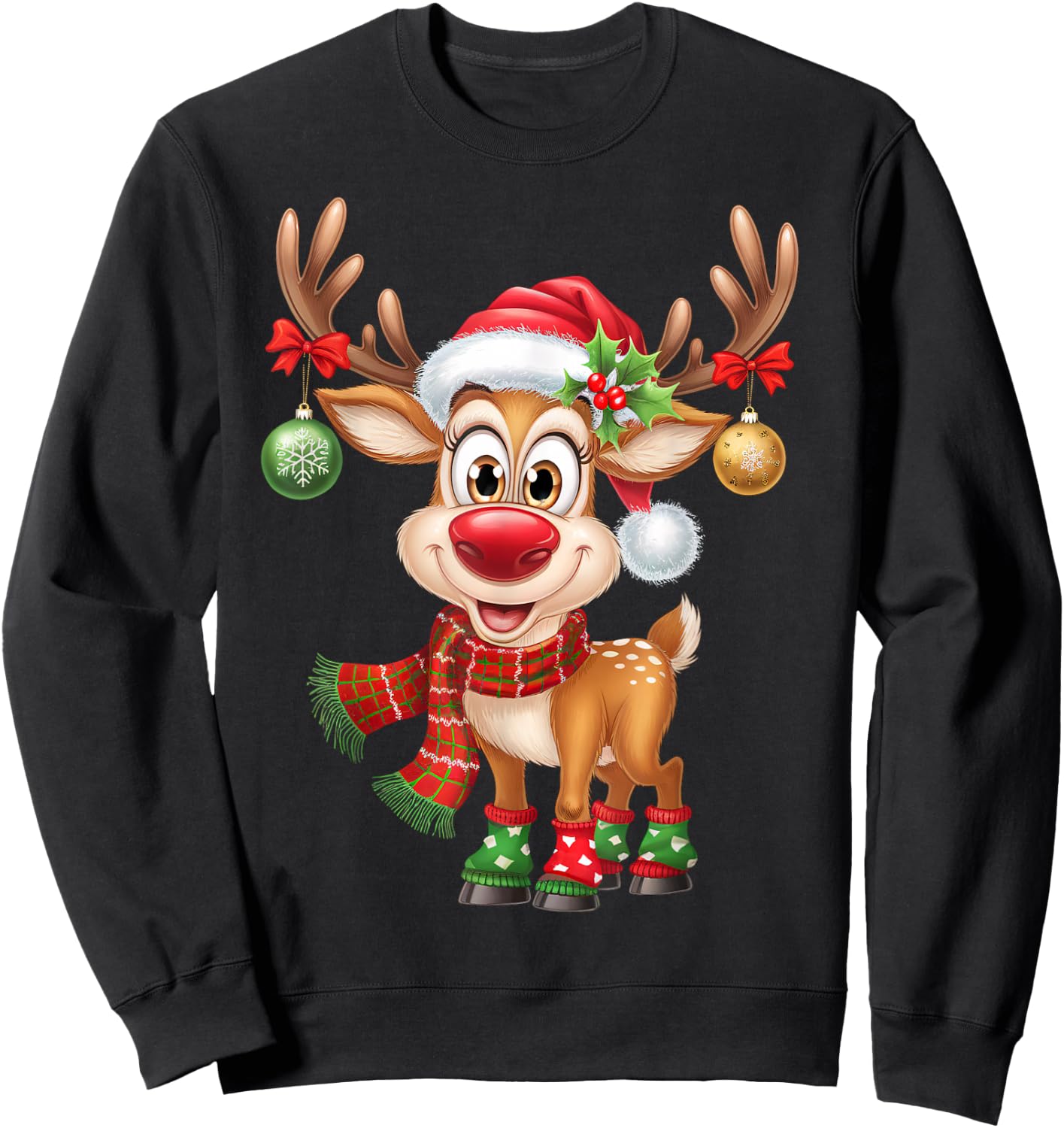 Christmas Reindeer Rudolph Funny Gift , black Sweatshirt - Sweatshirt | Black