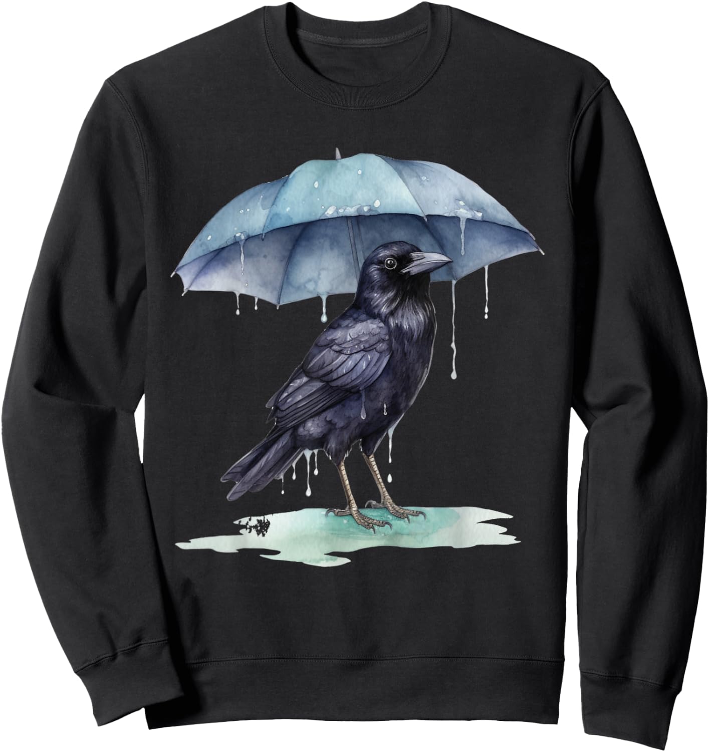 Raven Playing in the Rain With an Umbrella Novelty Apparel Sweatshirt - Sweatshirt | Black