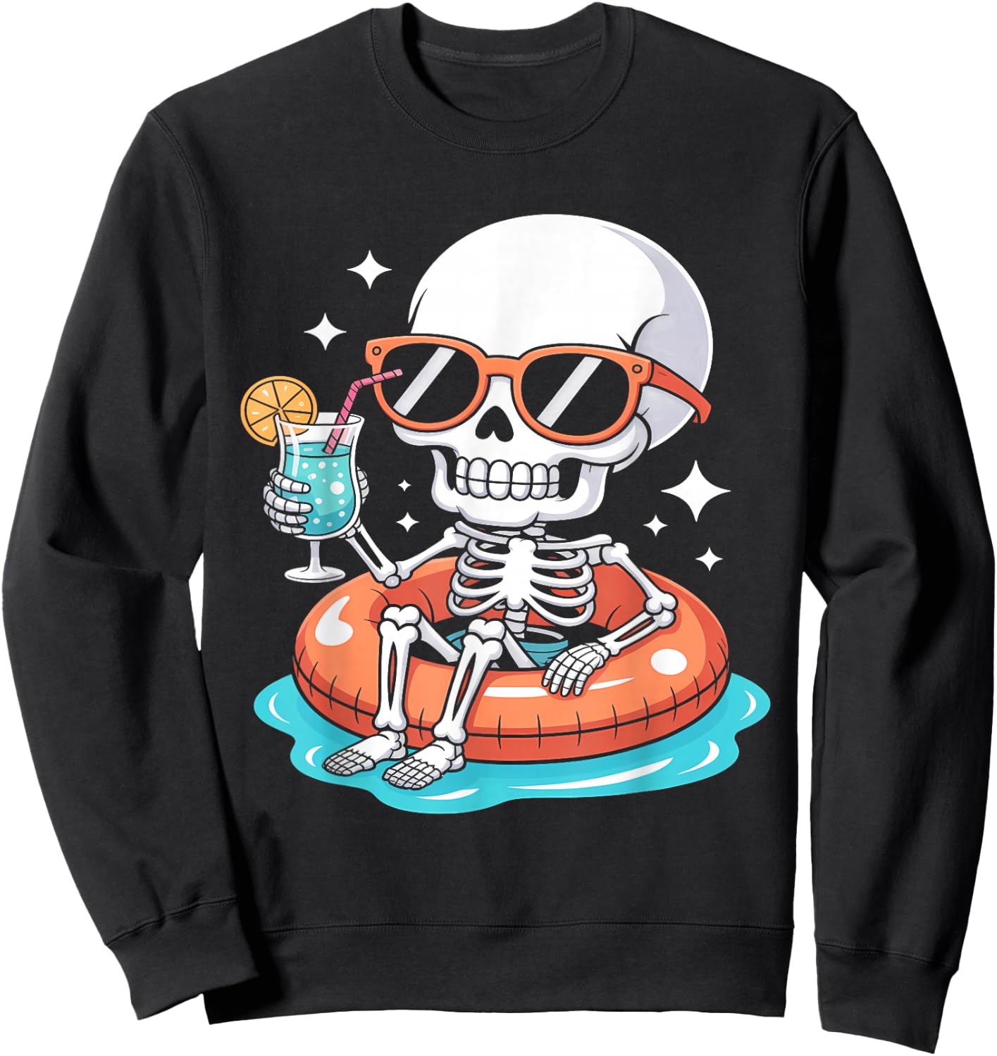 Chillin' Skeleton with Drink Halloween Summerween Sweatshirt - Sweatshirt | Black