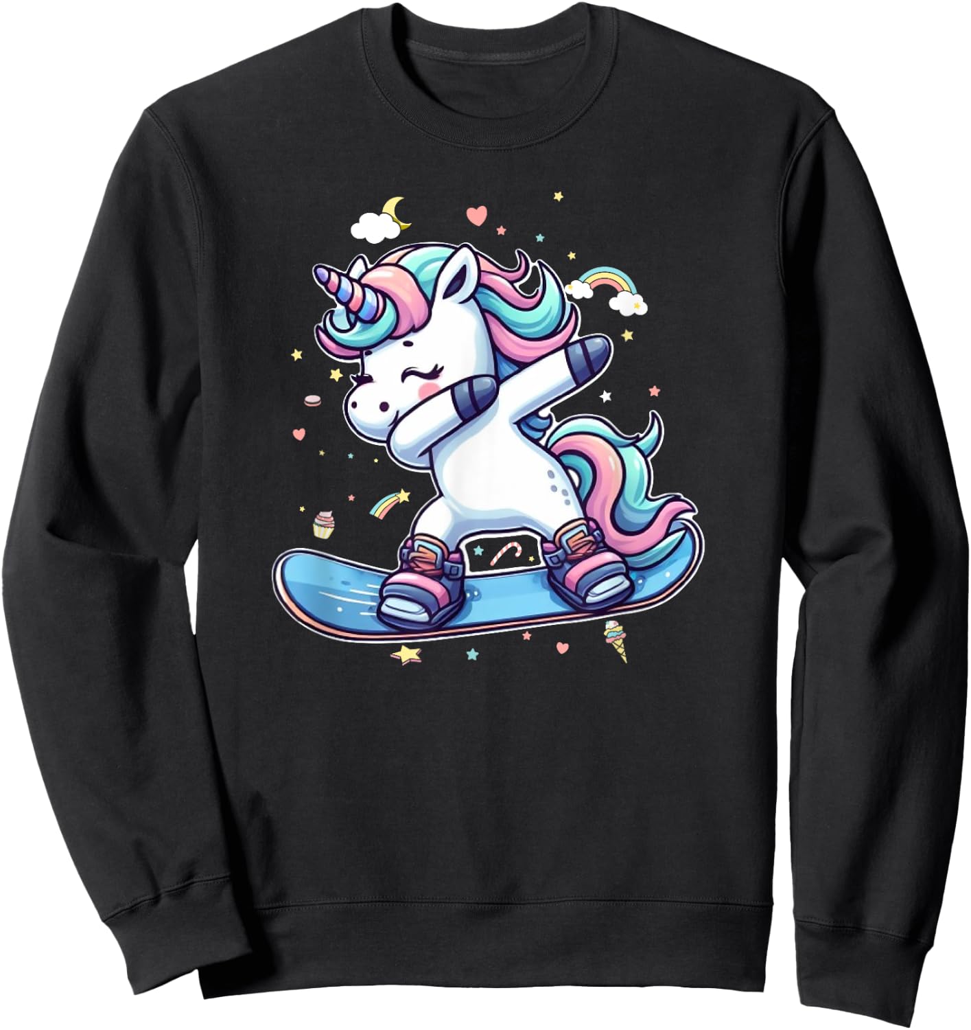 Snowboard Unicorn Lover Dabbing Snowboarder Sweatshirt - Sweatshirt | Black