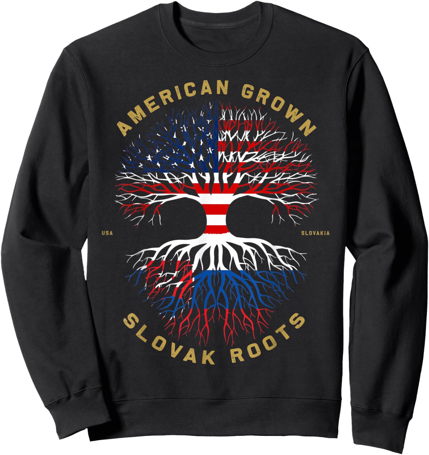 American Grown With Slovak Roots Tree USA Flag Unique Gifts Sweatshirt - Sweatshirt | Black