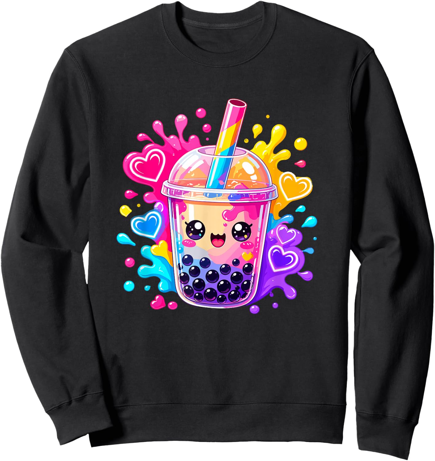 Niedliche Kawaii Boba Bubble Tea Lover Anime Herzen Sweatshirt - Sweatshirt | Black