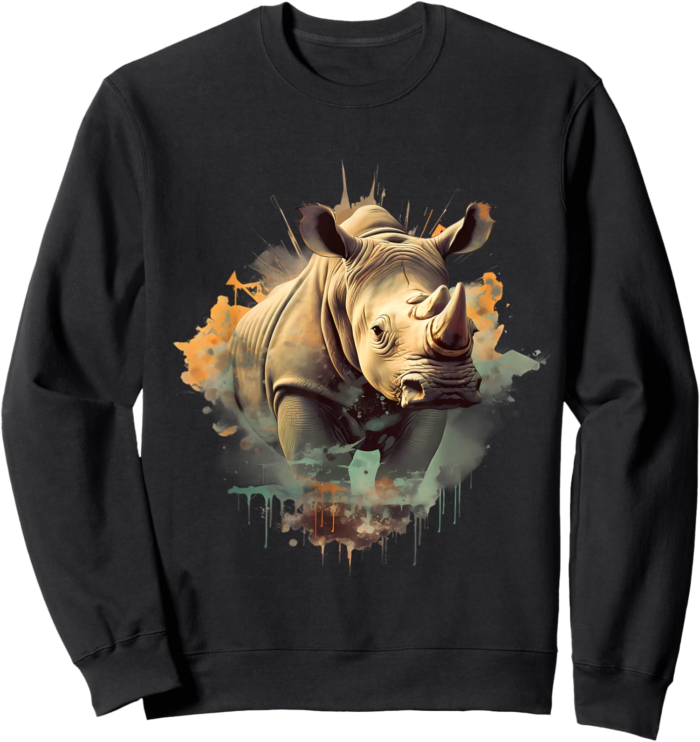 Rhino Savanna Animal Art Rhinoceros Wildlife Motif Nature Sweatshirt - Sweatshirt | Black