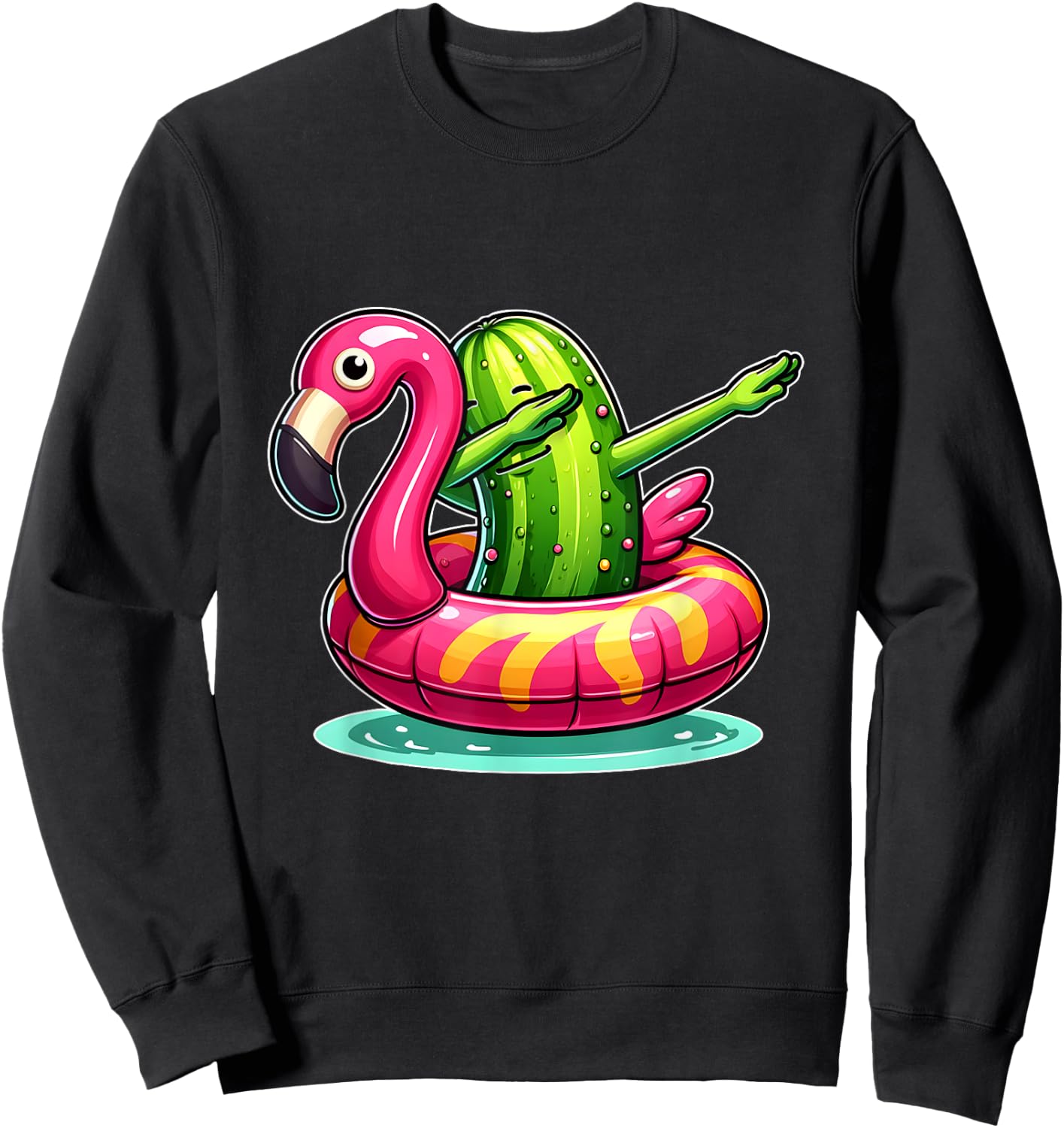 Unique Dabbing Pickle Flamingo Summer Fun Women Kids Sweatshirt - Sweatshirt | Black
