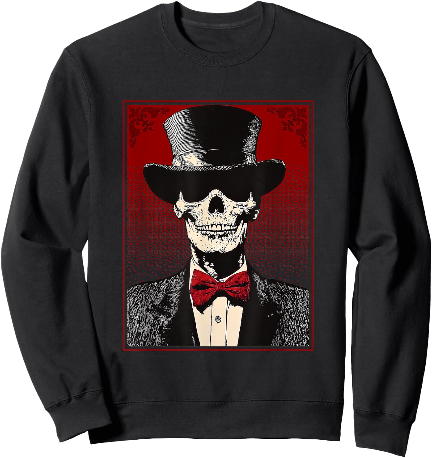 Skull in a Top Hat - Skeleton Wearing Hat and Tie Sweatshirt - Sweatshirt | Black