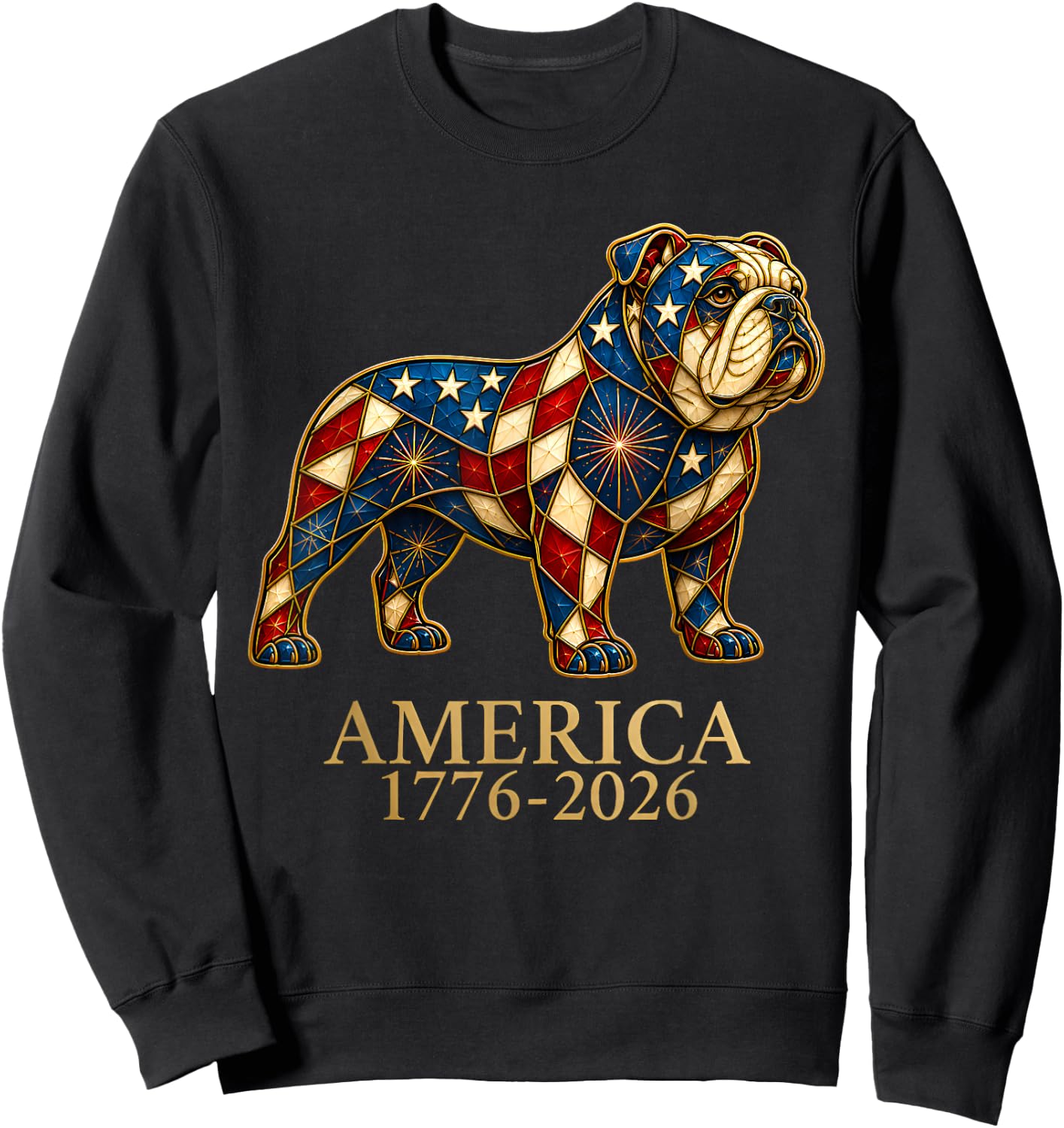 English Bulldog Mosaic America 1776-2026 4th of July Dog Sweatshirt - Sweatshirt | Black