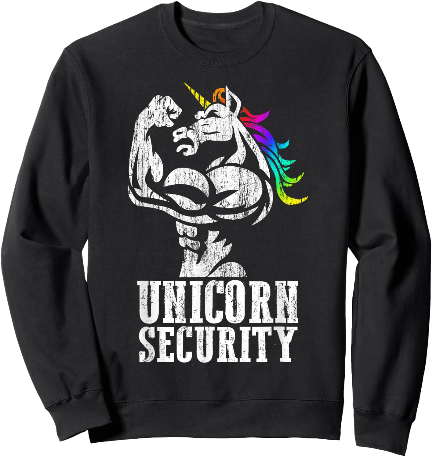 Unicorn Security Rainbow Muscle Manly Funny Christmas Gift Sweatshirt - Sweatshirt | Black